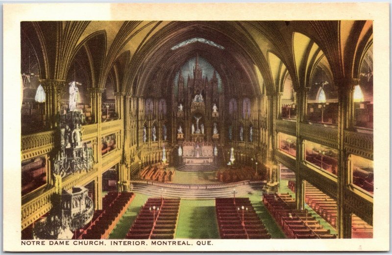 VINTAGE POSTCARD INTERIOR OF THE NOTRE DAME CHURCH AT MONTREAL CANADA 1920s