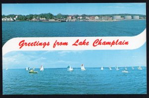 Vermont QUEEN CITY Greetings from LAKE CHAMPLAIN Waterfront View Regetta Chrome