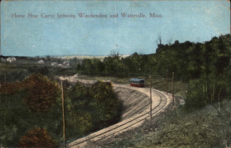 Waterville Massachusetts MA Horseshoe Curve Trolley 1910 Vintage Postcard