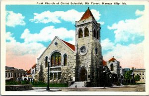 Postcard MO Kansas City First Church of Christ Scientist 9th Forest 1920s H5