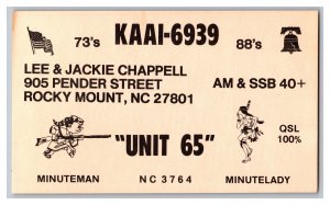 Postcard QSL CB Ham Radio Amateur Card From Rocky Mount NC KAAI-6939