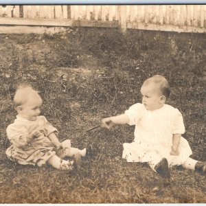 c1910s Heartwarming Adorable Babies at Play RPPC Infant Friends Real Photo A142