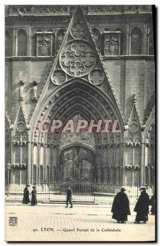 Old Postcard Lyon Grannd Portal of the Cathedral