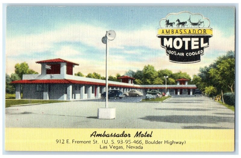 c1940 Ambassador motel Fremont St. Boulder Highway Las Vegas Nevada NV Postcard