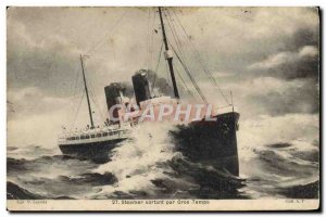 Postcard Old Steamer boat out in bad weather