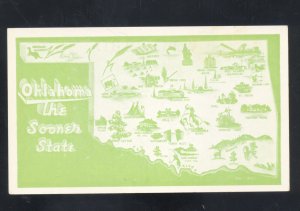 GREETINGS FROM OKLAHOMA THE SOONER STATE MAP VINTAGE POSTCARD