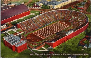 Linen Postcard Aerial Memorial Stadium University of Minnesota, Minneapolis