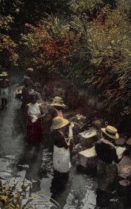 Native Indian Women Washing Clothes, Panama, Early Postcard, Unused