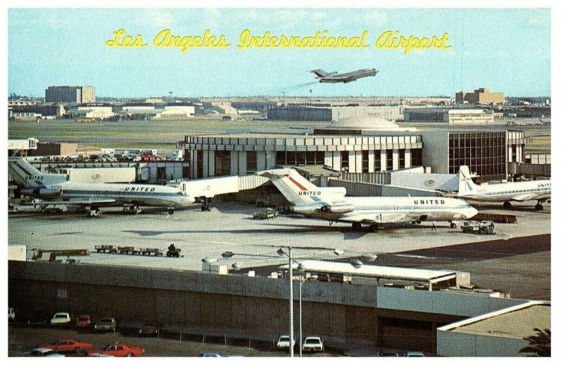 Panoramic Los Angeles International Airport LAX United Terminal 1968 Postcard