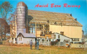 Pennsylvania Amish Barn Raising, Silo, Horse Chrome Postcard Unused