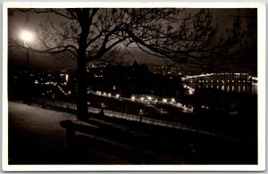 Budapest Latkep Esti Vilagitasban Panorama In Night Hungary RPPC Photo Postcard