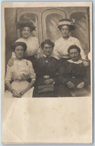 c1910s Lovely Group Women RPPC Cute Fashion Hat Corset Purses Real Photo PC A214