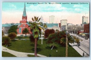 Stockton California CA Postcard Washington Square St. Mary's Church c1910's