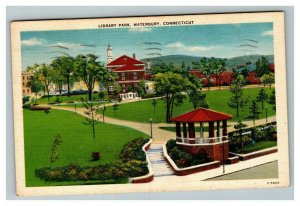 Vintage 1946 Postcard Panoramic View of Library Park Waterbury Connecticut