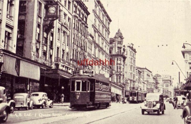 1 QUEEN STREET AUKLAND NEW ZEALAND E.A.B. Ltd. Trolley cars vintage autos