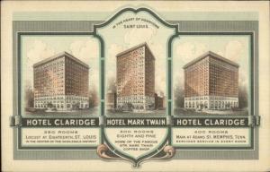 St. Louis MO Hotels Claridge & Mark Twain Multi-View Promo Postcard