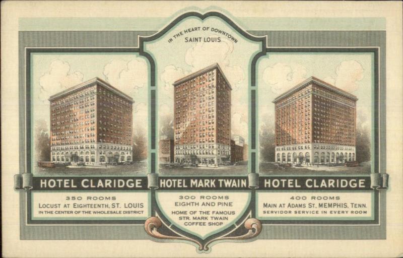 St. Louis MO Hotels Claridge & Mark Twain Multi-View Promo Postcard