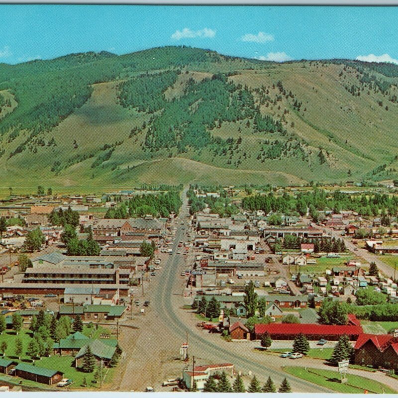 c1950s Jackson, WY Panorama Birds Eye Downtown Gas Road Signs Hole Sanborn A197