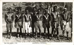 australia, Group of Armed Aboriginals, Body Painting (1950s) Rose RPPC Postcard