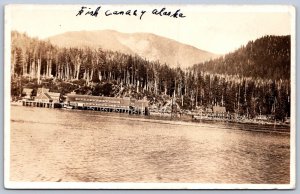 K47/ Ketchikan Alaska RPPC Postcard c1910 Fish Cannery Buildings Dock 210
