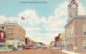 West Point Mississippi Commerce Street, Street Scene Vintage Postcard TT0042