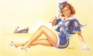 A. Laurent. Pin-Up Girl and a boat  Modern French New York Card Series PC