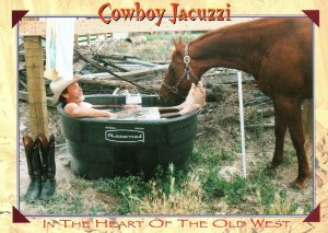 VINTAGE CONTINENTAL SIZE POSTCARD COWBOY JACUZZI IN THE HEART OF THE OLD WEST