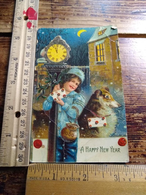 M-84516 Little Boy & a Dog Art Print Greeting Card A Happy New Year