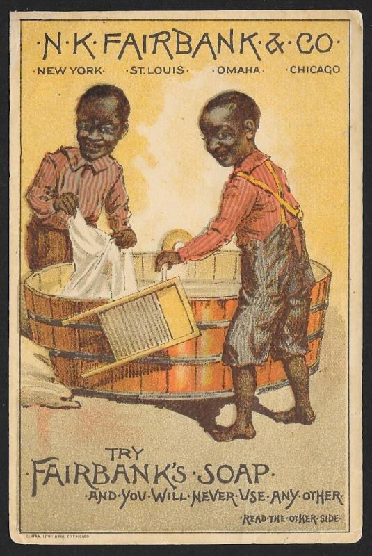 VICTORIAN TRADE CARD Fairbanks Soap Fairbanks Twins Doing Laundry in Wash Bucket