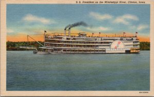 S.S. President on the Mississippi River Clinton Iowa Postcard PC531
