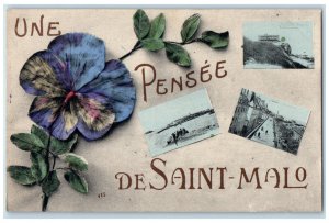 c1910 Multiview Blue Flower Saint-Malo Ille-et-Vilaine France Postcard