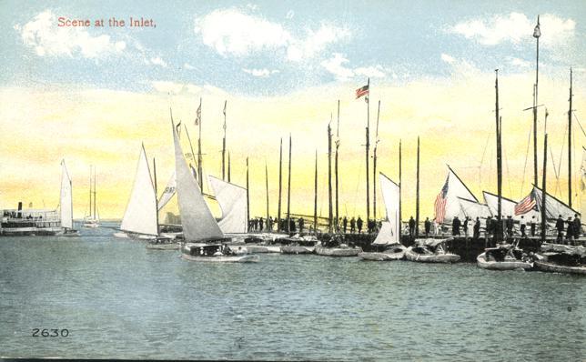 Scene at the Inlet NJ, New Jersey - Sailboats - Perhaps Atlantic City - DB