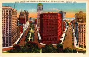 Michigan Detroit Grand Circus Park Showing Washington Boulevard and Statler H...