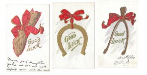 Good Luck Postcards Wishbone Horseshoe Rabbits Foot Red Bow