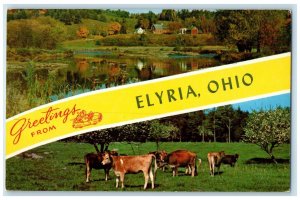 c1930's Greetings From Elyria Ohio OH, Banner Dual View Vintage Postcard