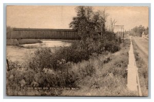 Vintage 1940's Photo Postcard Old Covered Bridge Piscataquis River Maine