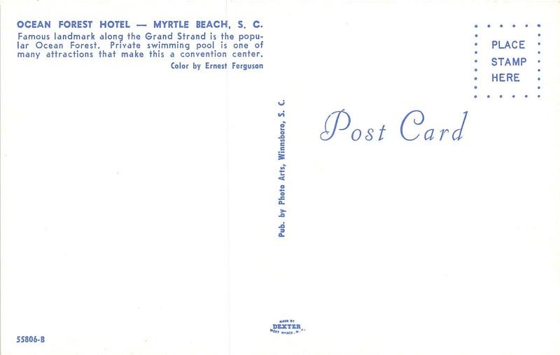 Myrtle Beach South Carolina~Ocean Forest Hotel~Beach Scene~1950s Postcard