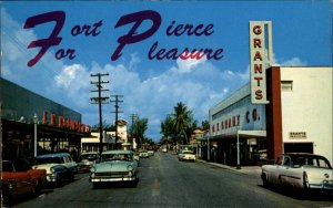 Fort Pierce Florida FL Classic 1960s Cars Street Scene Vintage Postcard