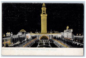 Electric Tower And Promenade Illuminated White City Chicago Illinois IL Postcard
