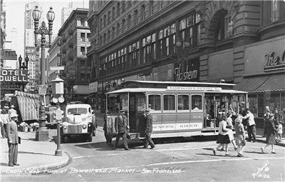 RPPC Cable Car SAN FRANCISCO Powell & Market Street Scene 1940s Vintage Postcard