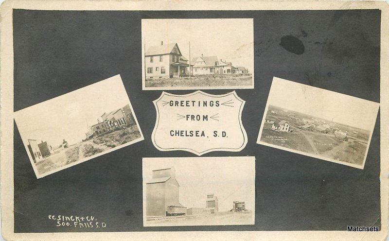 CHELSEA South Dakota Multi-View RPPC C-1910 STREET BIRDS EYE  ELEVATORS SLACK