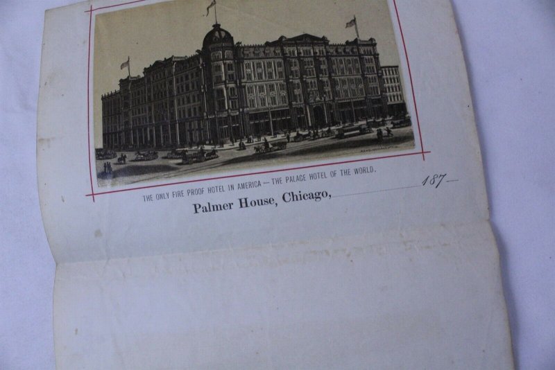 Vintage 1870's Palmer House Chicago Fire Proof Hotel Embossed Advertising