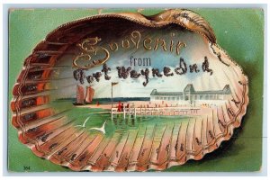 c1910 Souvenir Shell Embossed Beach Exterior Dock Fort Wayne Indiana IN Postcard