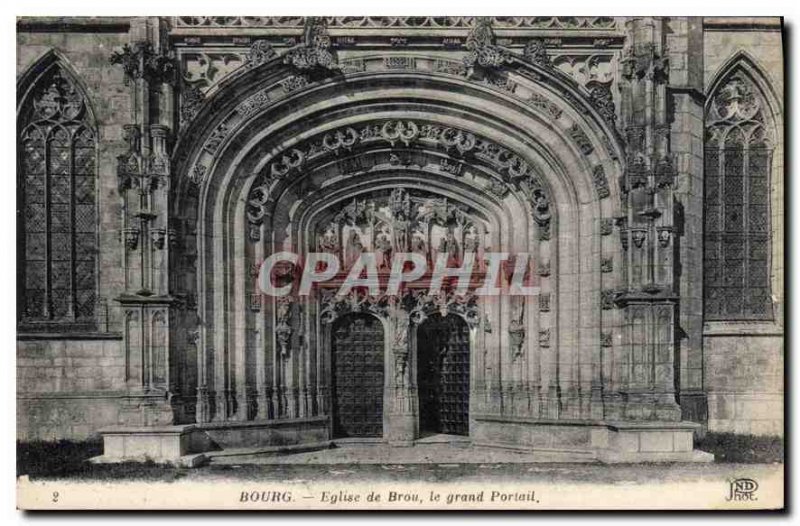 Postcard Old Brou Church Bourg big Portal