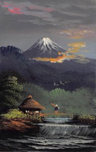 MOUNT FUJI JAPAN HAND PAINTED POSTCARD (c. 1910)