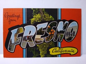 Greetings From Fresno California Large Letter Linen Postcard Kropp Unused Grapes