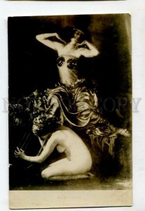 3120449 Harem BELLY DANCER Slave w/ HARP vintage Photo PC