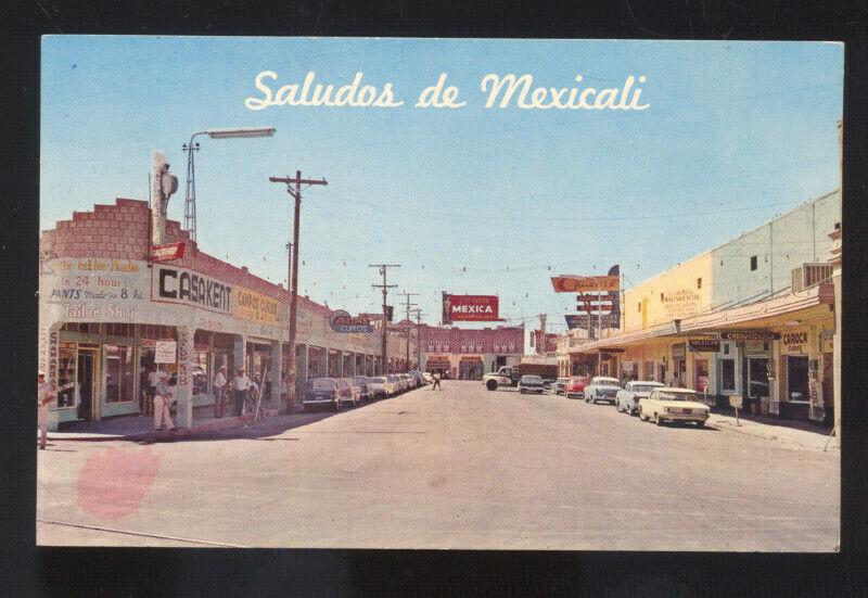 SALUDOS DE MEXICALI MEXICO 1960's CARS DOWNTOWN STREET SCENE OLD POSTCARD