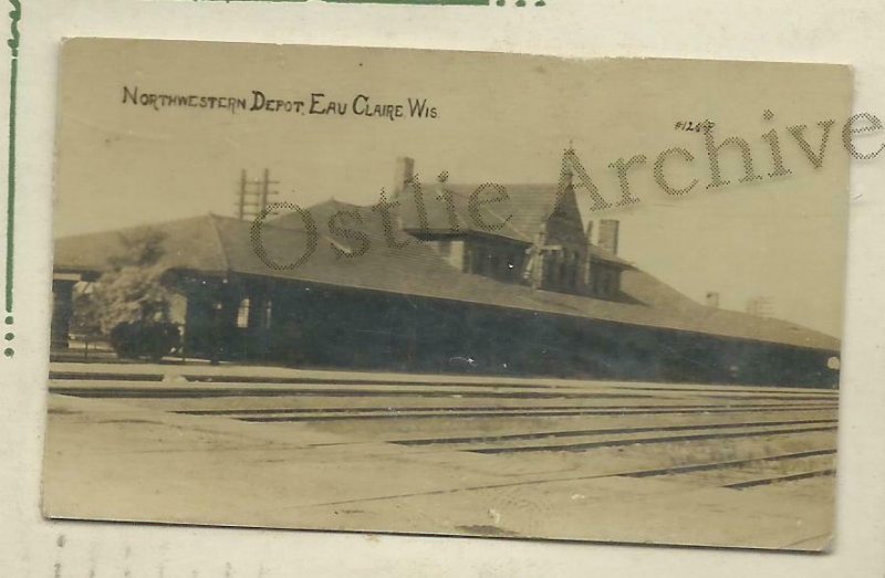 Eau Claire WISCONSIN RPPC 1914 DEPOT Train Station NORTHWESTERN RAILROAD