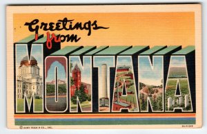 Greetings From Montana State Postcard Large Big Letter Curt Teich Vintage Unused